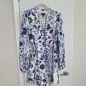 Adrianna Papell White Dress with Blue Floral Print
